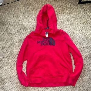 The North Face red hoodie black logo Mens Medium slightly distressed